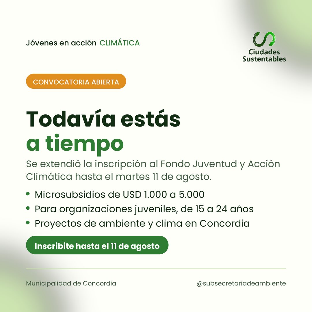 Se extendió la inscripción al Fondo Juventud y Acción Climática en Concordia